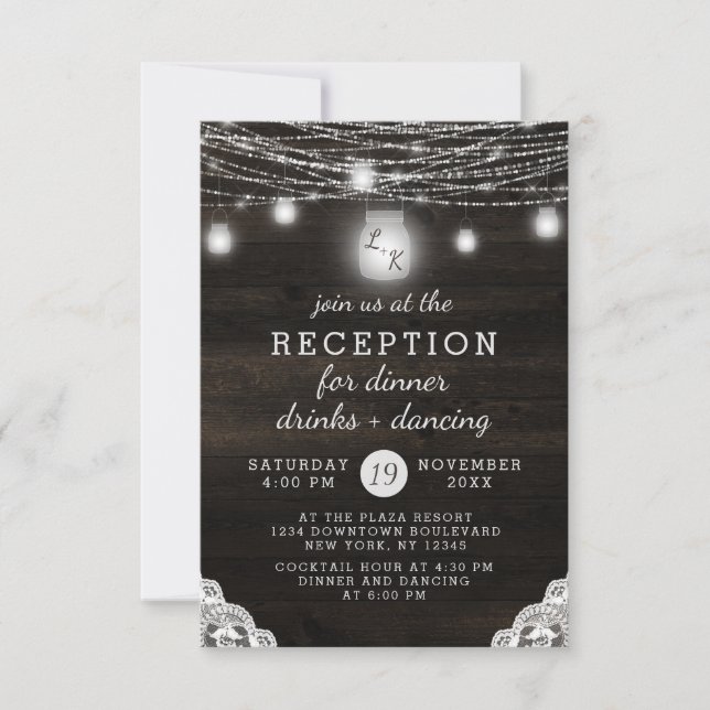 Oak Ridge Rustic Wood & Lace Wedding Reception Invitation (Front)