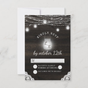 Oak Ridge Rustic Wood & Lace Wedding RSVP Reply Card