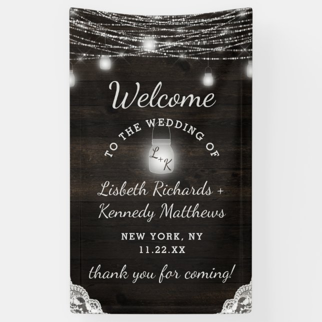 Oak Ridge Rustic Wood & Mason Jars Wedding Welcome Banner (Vertical)