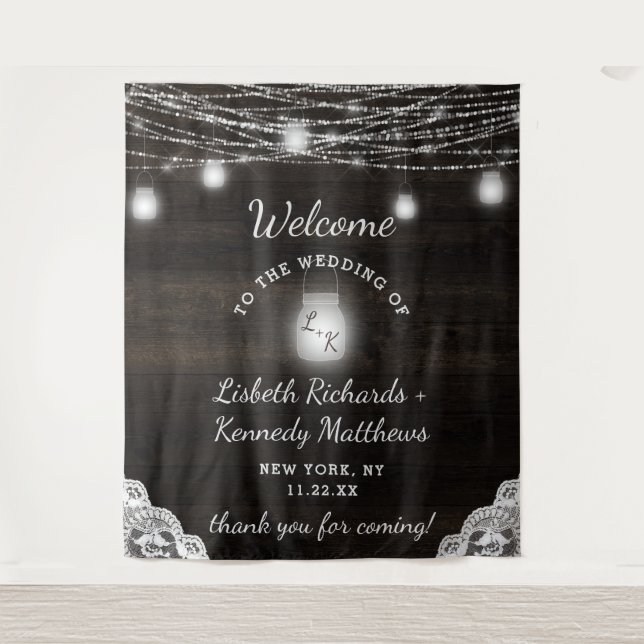 Oak Ridge Rustic Wood & Mason Jars Wedding Welcome Tapestry (Front)