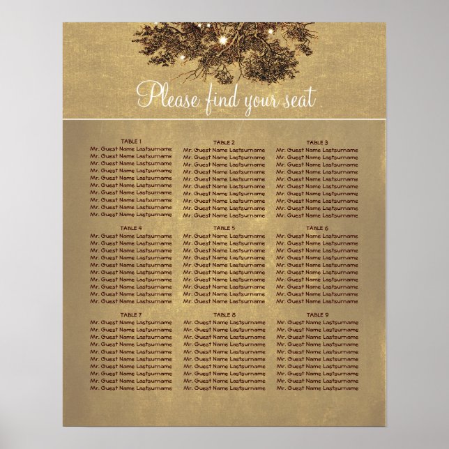 Oak Tree Branches Wedding Seating Chart (Front)