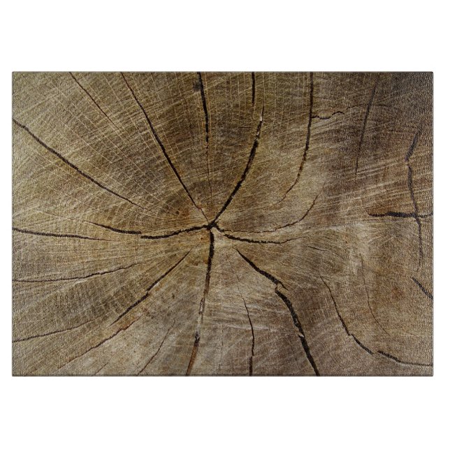 Oak Tree Cross Section Glass Chopping Board (Front)