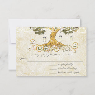 Oak Tree Distressed Damask Metallic Elegance RSVP Card