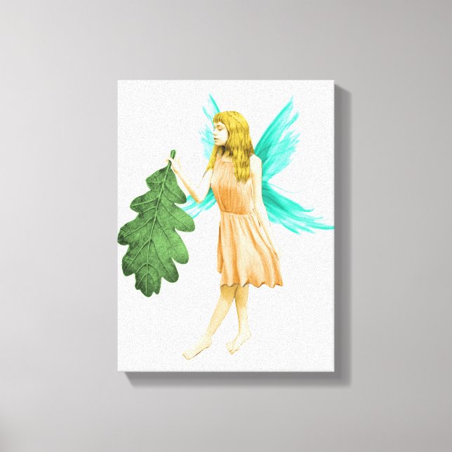 Oak Tree Fairy holding an Oak Leaf Canvas Print (Front)