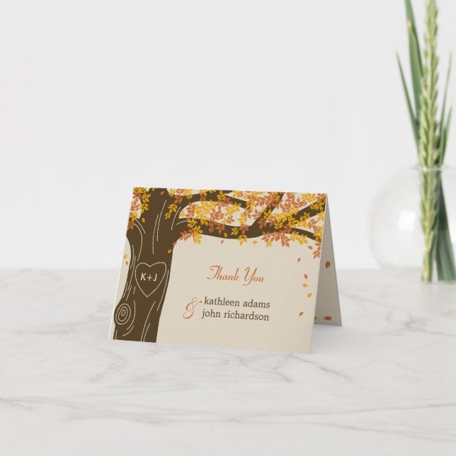 Oak Tree Fall Wedding Thank You Note Cards (Front)