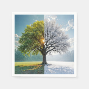 Oak Tree In Dual Seasons Napkin