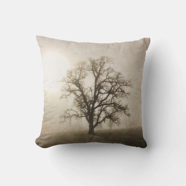 Oak Tree in the Fog Fine Art Pillow (Front)