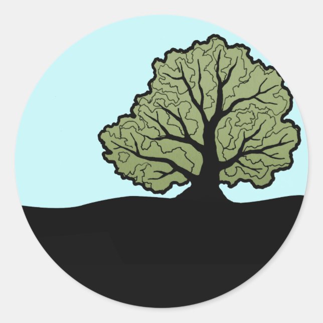 Oak Tree on a Hillside Classic Round Sticker (Front)