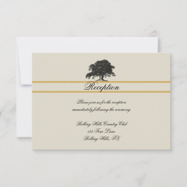 Oak Tree Plantation in Gold Wedding Reception Invitation (Front)
