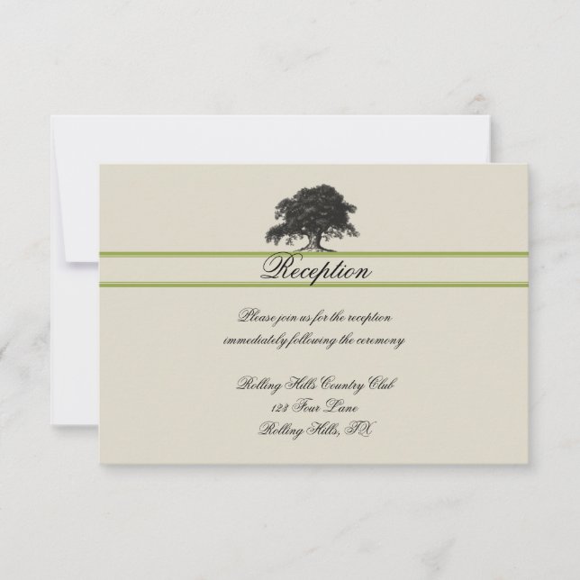 Oak Tree Plantation in Green Wedding Reception Invitation (Front)