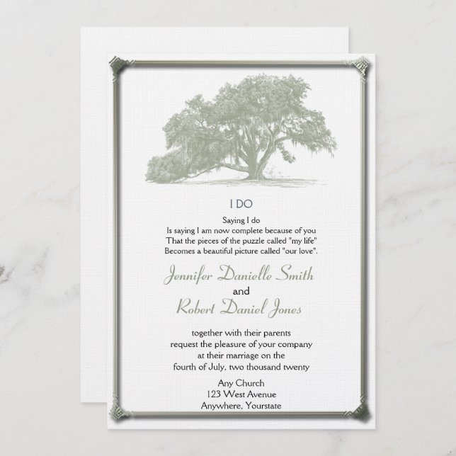 Oak Tree Plantation Wedding Invitation (Front/Back)