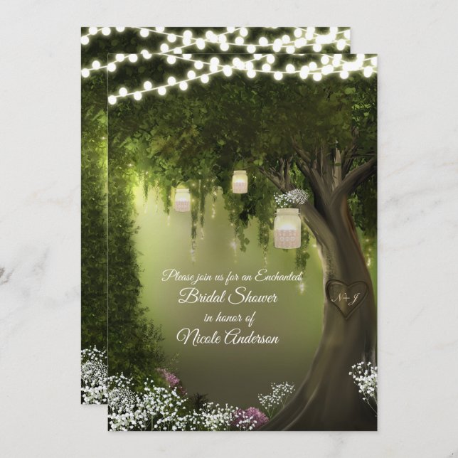 Oak Tree Rustic Enchanted Forest Garden Bridal Invitation (Front/Back)