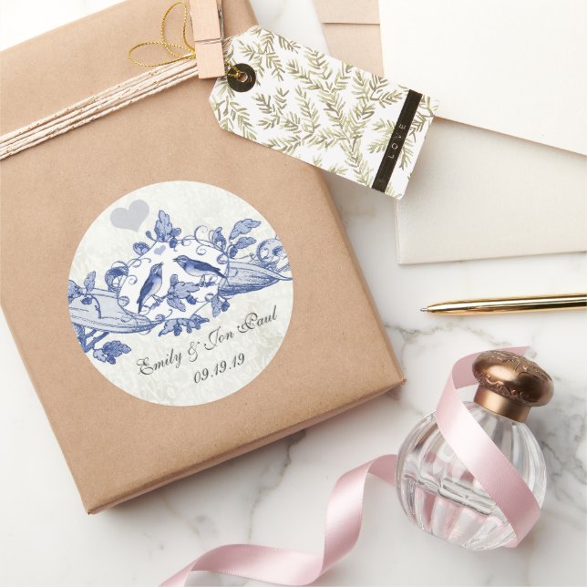 Oak Tree Scroll Navy  Birds Wedding Stickers (Gifting)