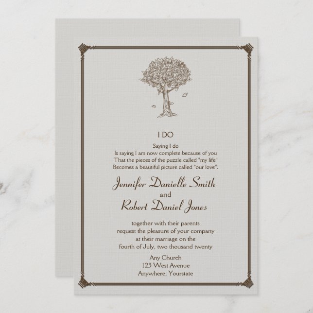 Oak Tree Sketch Wedding Invitation (Front/Back)