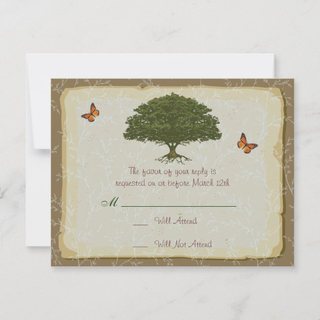 Oak Tree Wedding Matching RSVP Card (Front)