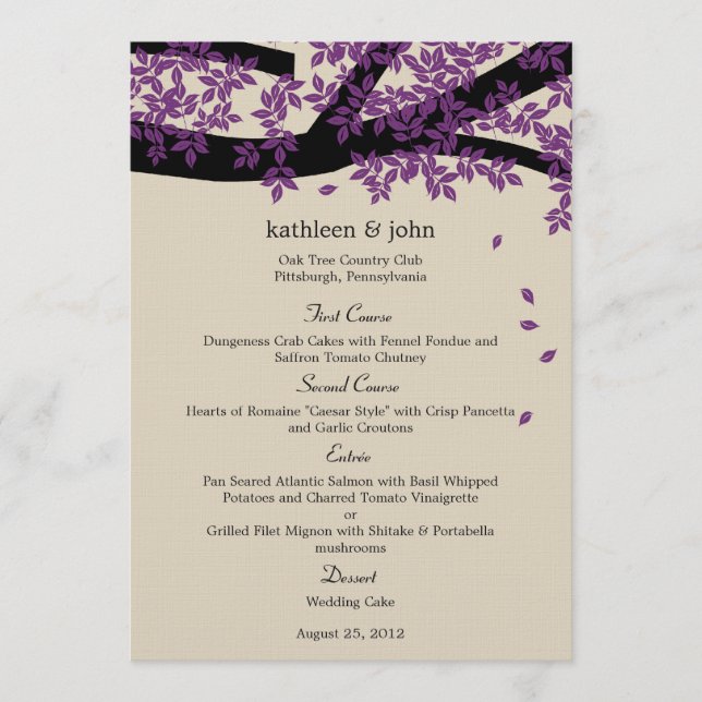 Oak Tree Wedding Menu Card (Front)