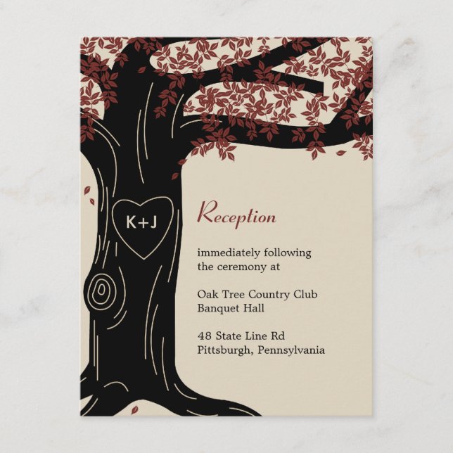 Oak Tree Wedding Reception Card - Red (Front)