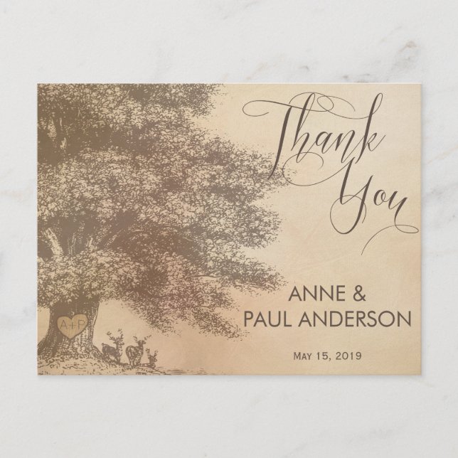 Oak tree with deers Thank You Card (Front)