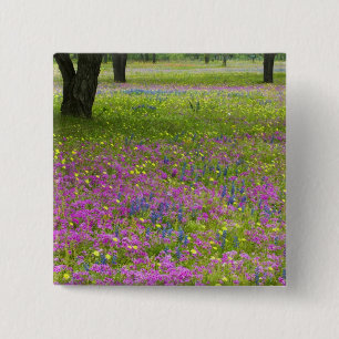 Oak Trees with field of Phlox, Blue Bonnets 15 Cm Square Badge