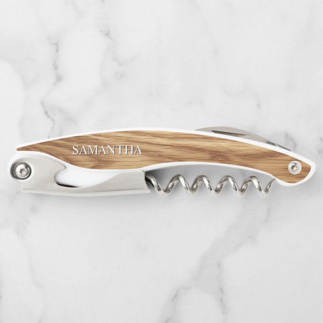 Oak Wood Image Logo White Text Corkscrew (Front)