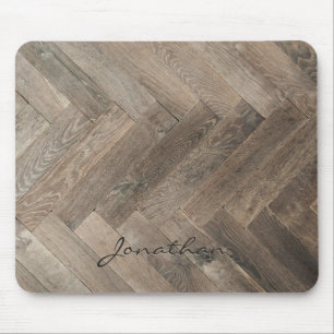 Oak Wood Zigzag Pattern Monogram Mouse Pad