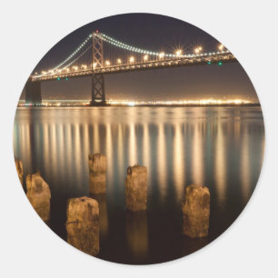 Oakland Bay Bridge night reflections. Classic Round Sticker