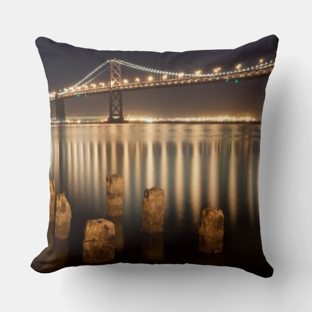 Oakland Bay Bridge night reflections. Cushion (Front)