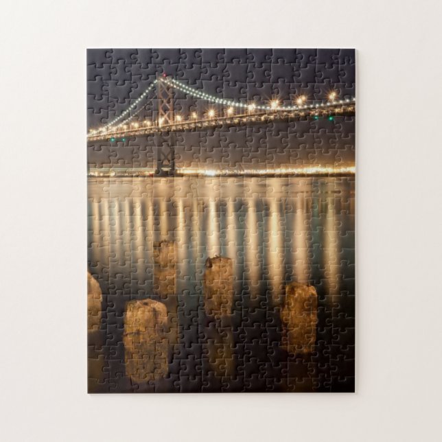 Oakland Bay Bridge night reflections. Jigsaw Puzzle (Vertical)