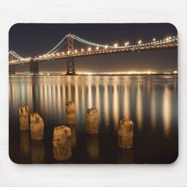 Oakland Bay Bridge night reflections. Mouse Pad (Front)