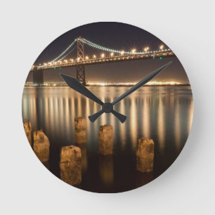 Oakland Bay Bridge night reflections. Round Clock