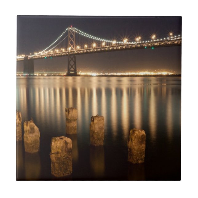 Oakland Bay Bridge night reflections. Tile (Front)