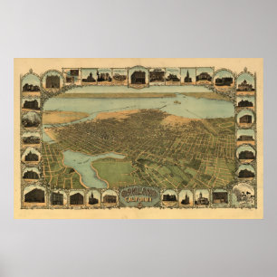 Oakland California 1900 Antique Panoramic Map Poster