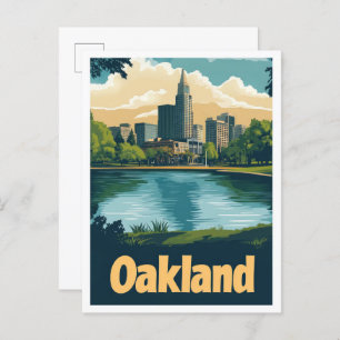 Oakland California Art Vintage Travel Illustration Postcard