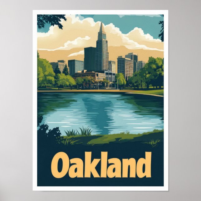 Oakland California Art Vintage Travel Illustration Poster (Front)