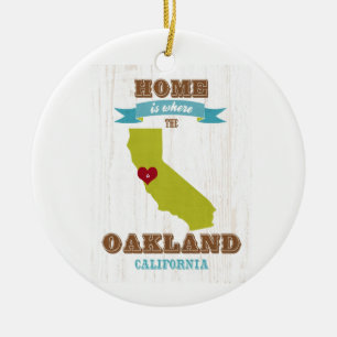 Oakland, California Map – Home Is Where The Hear Ceramic Tree Decoration