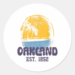 Oakland California Retro Surfer Vintage Beach For Classic Round Sticker