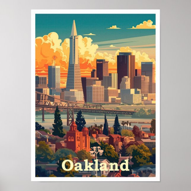 Oakland California Vintage Travel Illustration Poster (Front)