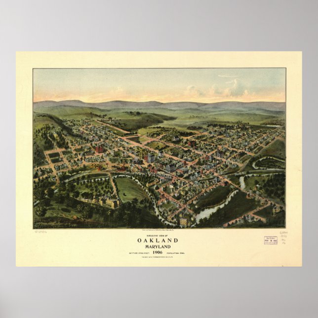 Oakland Maryland 1906 Antique Panoramic Map Poster (Front)