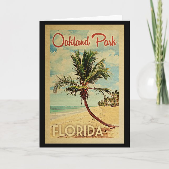 Oakland Park Palm Tree Vintage Travel Card (Front)