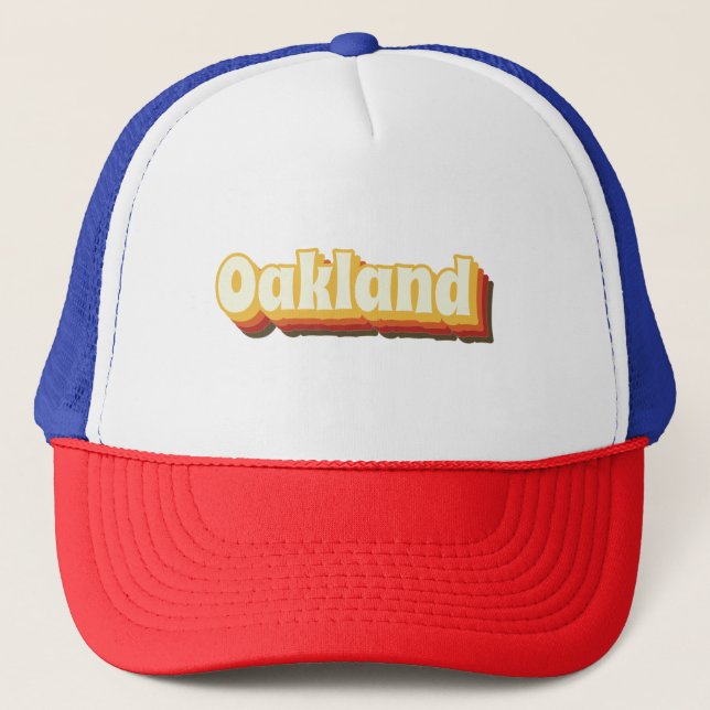 Oakland Retro Vintage Text Trucker Hat (Front)