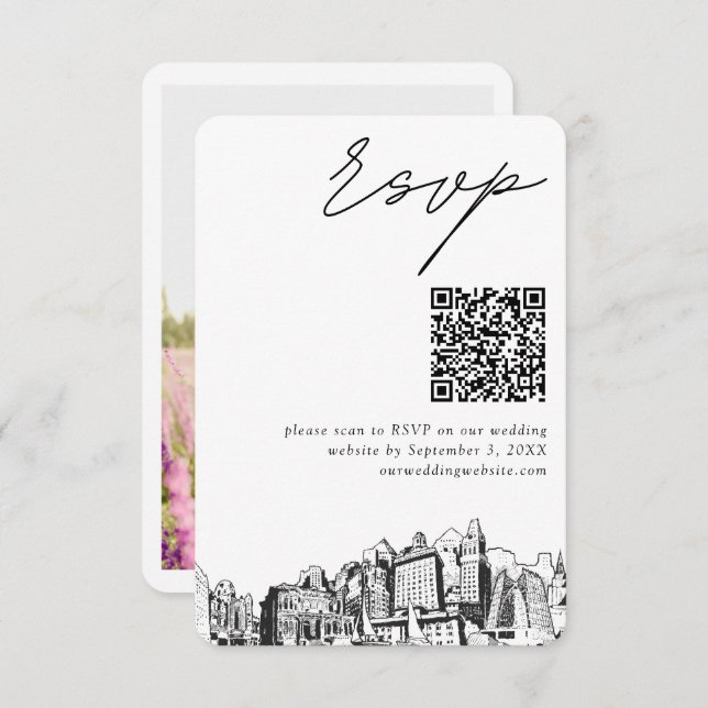 Oakland Wedding Modern RSVP QR Code Enclosure Card (Front/Back)