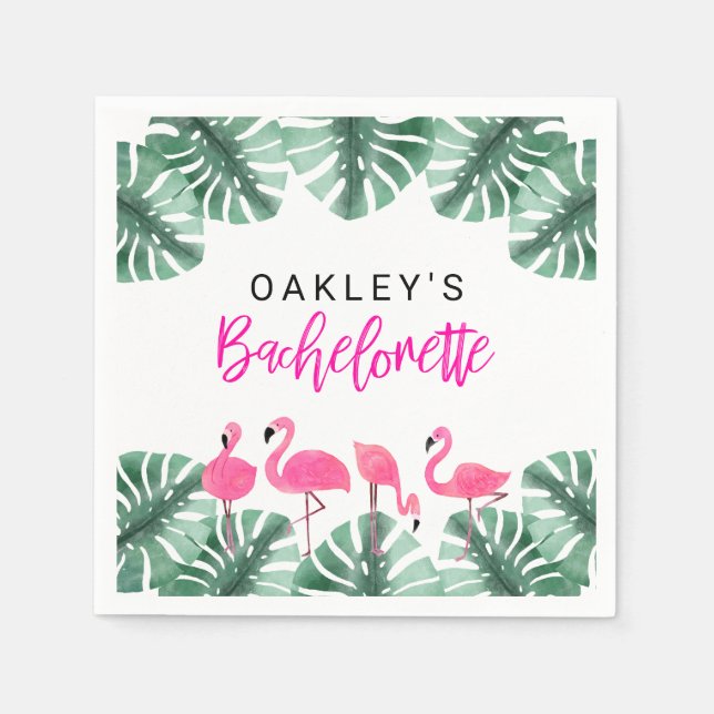 OAKLEY Hot Pink Tropical Flamingo Bachelorette Napkin (Front)