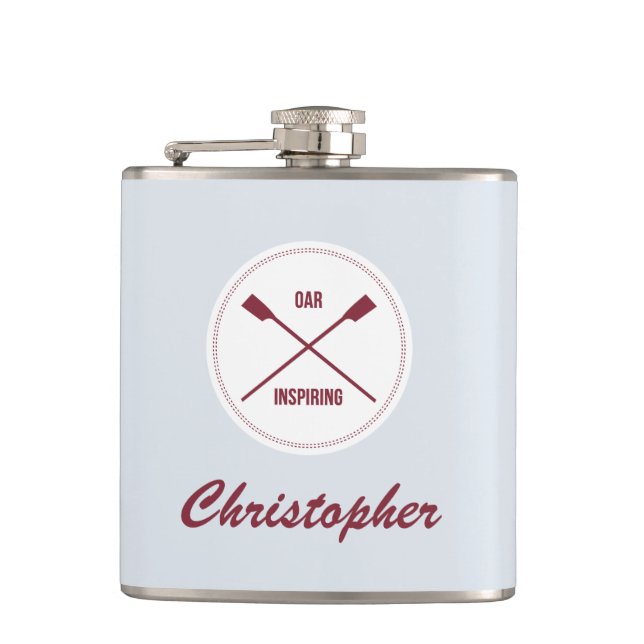 Oar inspiring pun rowers personalised sport hip flask (Front)