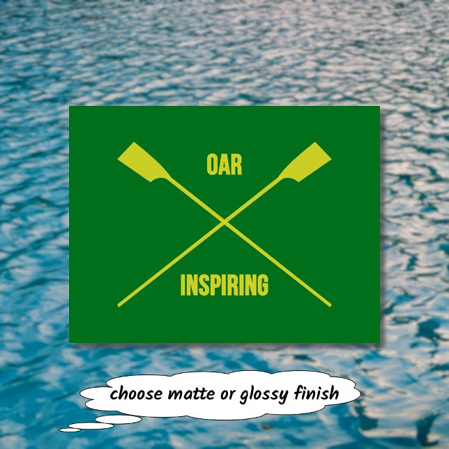 Oar inspiring slogan and crossed oars green postcard (Creator Uploaded)