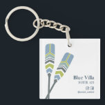 Oars Lake Ocean Beach Cabin  Rental Hotel ROOM<br><div class="desc">Minimal and Elegant this nautical themed custom keychain features a pair of crossed nautical oars in subtle palette o blue and grey with a touch of gold with the house or villa name and property manager contact information printed in the design. Your Hotel or guest house name and room number...</div>