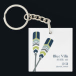 Oars Lake Ocean Beach Cabin  Rental Hotel ROOM Key Ring<br><div class="desc">Minimal and Elegant this nautical themed custom keychain features a pair of crossed nautical oars in subtle palette of navy blue and grey with a touch of gold with the house or villa name and property manager contact information printed in the design. Your Hotel or guest house name and room...</div>