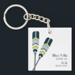 Oars Lake Ocean Beach Cabin  Rental Hotel ROOM Key Ring<br><div class="desc">Minimal and Elegant this nautical themed custom keychain features a pair of crossed nautical oars in subtle palette of navy blue and grey with a touch of gold with the house or villa name and property manager contact information printed in the design. Your Hotel or guest house name and room...</div>