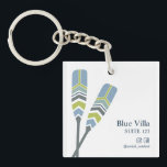 Oars Lake Ocean Beach Cabin  Rental Hotel ROOM Key Ring<br><div class="desc">Minimal and Elegant this nautical themed custom keychain features a pair of crossed nautical oars in subtle palette o blue and grey with a touch of gold with the house or villa name and property manager contact information printed in the design. Your Hotel or guest house name and room number...</div>