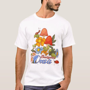 Oasis Garden Retro Backyard Mushroom Art T-Shirt