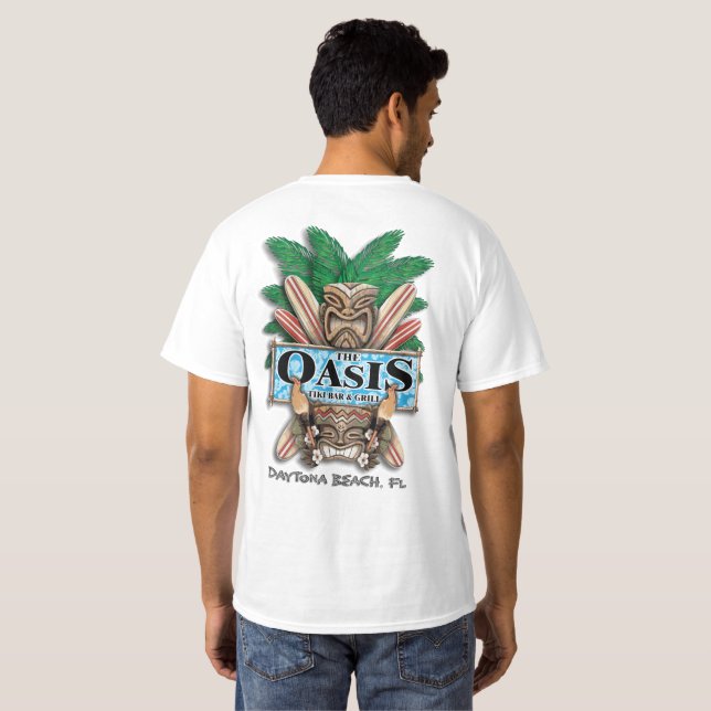 Oasis Tiki Bar And Grill T-Shirt (White) (Back Full)